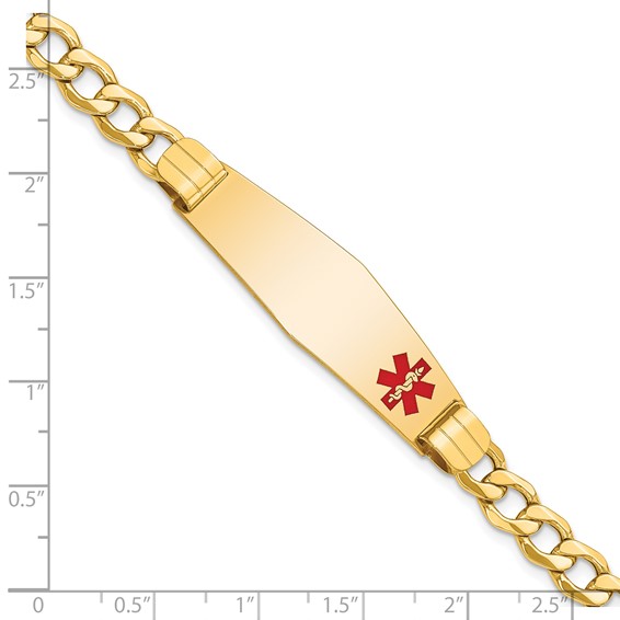 14K Medical Semi-Solid Chain/Solid Plate Soft Diamond Shape 40x12mm Off-Center Red Enamel Curb Link 8 inch ID Bracelet