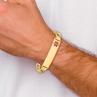 14K Yellow Gold Medical Semi-solid Chain Solid Plate 40x 10mm Off-Center Red Enamel Curb Link ID Bracelet, 7" view 5