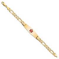 14K Yellow Gold Medical Solid Chain Solid Plate Soft Diamond Shape 40x 12mm Centered Red Enamel Flat Figaro Link ID Bracelet, 7" view 2