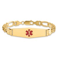 14K Yellow Gold Medical Solid Chain Solid Plate Soft Diamond Shape 40x 12mm Centered Red Enamel Flat Figaro Link ID Bracelet, 7" view 3