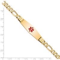 14K Yellow Gold Medical Solid Chain Solid Plate Soft Diamond Shape 40x 12mm Centered Red Enamel Flat Figaro Link ID Bracelet, 7" view 4