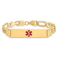 14K Yellow Gold Medical Solid Chain Solid Plate 40x10mm Centered Red Enamel Flat Figaro Link ID Bracelet - 7in view 3