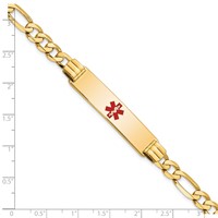 14K Yellow Gold Medical Solid Chain Solid Plate 40x10mm Centered Red Enamel Flat Figaro Link ID Bracelet - 7in view 4