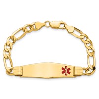 14K Yellow Gold Medical Solid Chain Solid Plate Soft Diamond Shape 39x12mm Off-Center Red Enamel Flat Figaro Link ID Bracelet - 7in view 4