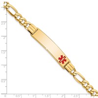 14K Yellow Gold Medical Solid Chain Solid Plate 40x10mm Off-Center Red Enamel Flat Figaro Link ID Bracelet - 7in view 3