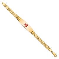 14K Yellow Gold Medical Solid Chain Solid Plate Soft Diamond Shape 40x12mm Centered Red Enamel Curb Link ID Bracelet - 7in view 2