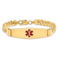 14K Yellow Gold Medical Solid Chain Solid Plate Soft Diamond Shape 40x12mm Centered Red Enamel Curb Link ID Bracelet - 7in view 3