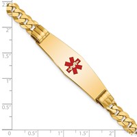 14K Yellow Gold Medical Solid Chain Solid Plate Soft Diamond Shape 40x12mm Centered Red Enamel Curb Link ID Bracelet - 7in view 4