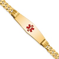 14K Yellow Gold Medical Solid Chain Solid Plate Soft Diamond Shape 40x12mm Centered Red Enamel Curb Link ID Bracelet - 7in view 1