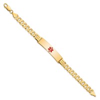 14K Yellow Gold Medical Solid Chain Solid Plate 40x10mm Centered Red Enamel Curb Link ID Bracelet - 8in view 2