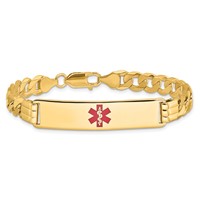 14K Yellow Gold Medical Solid Chain Solid Plate 40x10mm Centered Red Enamel Curb Link ID Bracelet - 8in view 3