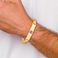 14K Yellow Gold Medical Solid Chain Solid Plate 40x10mm Centered Red Enamel Curb Link ID Bracelet - 8in view 5
