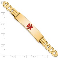 14K Yellow Gold Medical Solid Chain Solid Plate 40x10mm Centered Red Enamel Curb Link ID Bracelet - 8in view 4