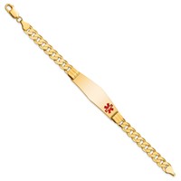 14K Yellow Gold Medical Solid Chain Solid Plate Soft Diamond Shape 39x 12mm Off-Center Red Enamel Curb Link ID Bracelet, 7" view 2