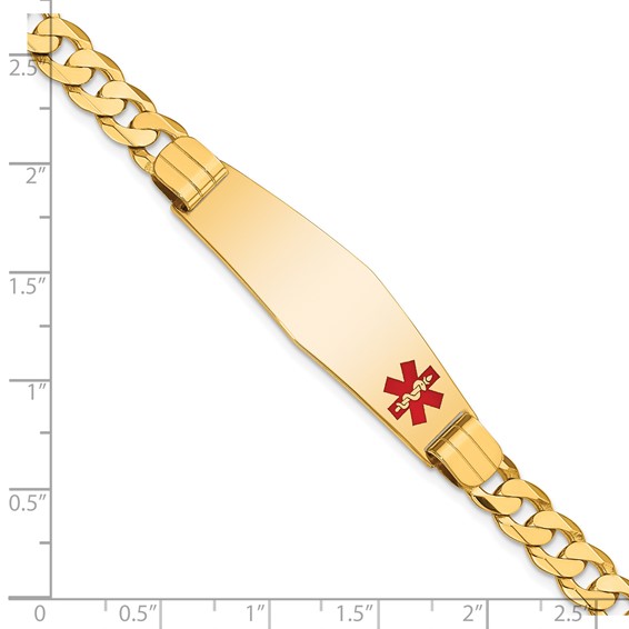 14K Medical Solid Chain/Solid Plate Soft Diamond Shape 39x12mm Off-Center Red Enamel Curb Link 8 inch ID Bracelet