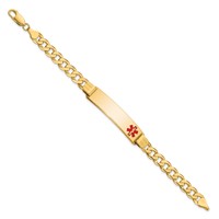 14K Yellow Gold Medical Solid Chain Solid Plate 40x10mm Off-Center Red Enamel Curb Link ID Bracelet - 8in view 2