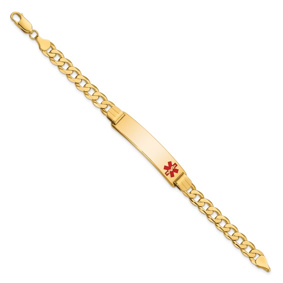 14K Medical Solid Chain/Solid Plate 40x10mm Off-Center Red Enamel Curb Link 8 inch ID Bracelet