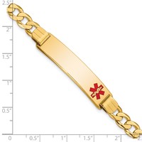 14K Yellow Gold Medical Solid Chain Solid Plate 40x10mm Off-Center Red Enamel Curb Link ID Bracelet - 8in view 4