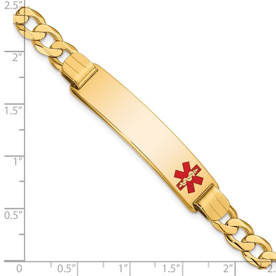 14K Medical Solid Chain/Solid Plate 40x10mm Off-Center Red Enamel Curb Link 8 inch ID Bracelet