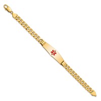 14K Medical Solid Chain Solid Plate Soft Diamond Shape 40x12mm Centered Red Enamel Flat Curb Link 8 Inch ID Bracelet view 2