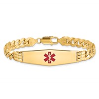 14K Medical Solid Chain Solid Plate Soft Diamond Shape 40x12mm Centered Red Enamel Flat Curb Link 8 Inch ID Bracelet view 3