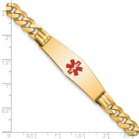 14K Medical Solid Chain Solid Plate Soft Diamond Shape 40x12mm Centered Red Enamel Flat Curb Link 8 Inch ID Bracelet view 4