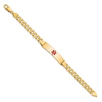14K Medical Solid Chain Solid Plate 40x10mm Centered Red Enamel Flat Curb Link 8 Inch ID Bracelet view 2