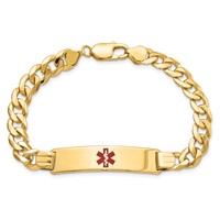 14K Medical Solid Chain Solid Plate 40x10mm Centered Red Enamel Flat Curb Link 8 Inch ID Bracelet view 4