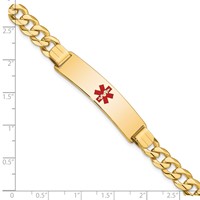 14K Medical Solid Chain Solid Plate 40x10mm Centered Red Enamel Flat Curb Link 8 Inch ID Bracelet view 3