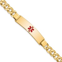 14K Medical Solid Chain Solid Plate 40x10mm Centered Red Enamel Flat Curb Link 8 Inch ID Bracelet view 1