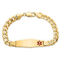 14K Yellow Gold Medical Solid Chain Solid Plate Soft Diamond Shape 39x12mm Off-Center Red Enamel Flat Curb Link ID Bracelet - 8in view 4