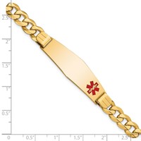 14K Yellow Gold Medical Solid Chain Solid Plate Soft Diamond Shape 39x12mm Off-Center Red Enamel Flat Curb Link ID Bracelet - 8in view 3