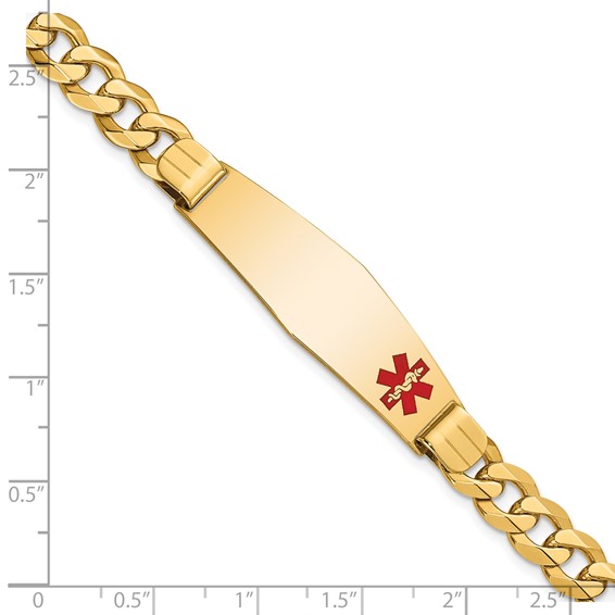 14K Medical Solid Chain/Solid Plate Soft Diamond Shape 39x12mm Off-Center Red Enamel Flat Curb Link 8 inch ID Bracelet
