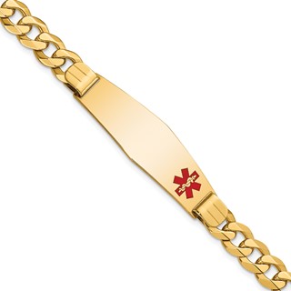 14K Medical Solid Chain/Solid Plate Soft Diamond Shape 39x12mm Off-Center Red Enamel Flat Curb Link 8 inch ID Bracelet