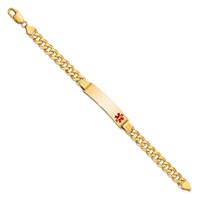 14K Yellow Gold Medical Solid Chain Solid Plate 40x 10mm Off-Center Red Enamel Flat Curb Link ID Bracelet, 8" view 2