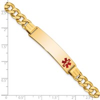 14K Yellow Gold Medical Solid Chain Solid Plate 40x 10mm Off-Center Red Enamel Flat Curb Link ID Bracelet, 8" view 3