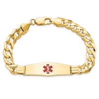 14K Yellow Gold Medical Solid Chain Solid Plate Soft Diamond Shape 40x12mm Centered Red Enamel Curb Link ID Bracelet - 8in view 4