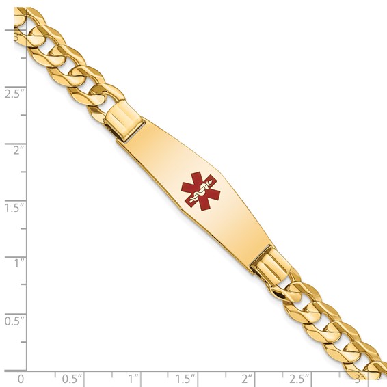 14K Medical Solid Chain/Solid Plate Soft Diamond Shape 40x12mm Centered Red Enamel Curb Link 8 inch ID Bracelet