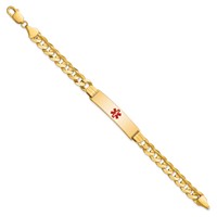14K Yellow Gold Medical Solid Chain Solid Plate 40x 10mm Centered Red Enamel Curb Link ID Bracelet, 8" view 2