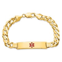 14K Yellow Gold Medical Solid Chain Solid Plate 40x 10mm Centered Red Enamel Curb Link ID Bracelet, 8" view 4