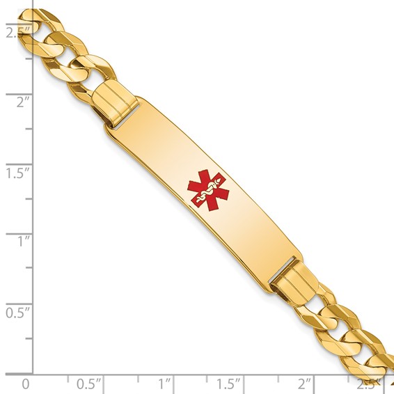 14K Medical Solid Chain/Solid Plate 40x10mm Centered Red Enamel Curb Link 8 inch ID Bracelet