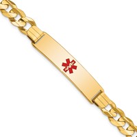 14K Yellow Gold Medical Solid Chain Solid Plate 40x 10mm Centered Red Enamel Curb Link ID Bracelet, 8" view 1