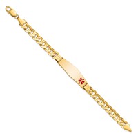 14K Yellow Gold Medical Solid Chain Solid Plate Soft Diamond Shape 39x12mm Off-Center Red Enamel Curb Link ID Bracelet - 8in view 2