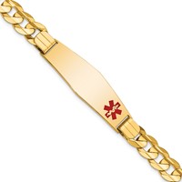 14K Yellow Gold Medical Solid Chain Solid Plate Soft Diamond Shape 39x12mm Off-Center Red Enamel Curb Link ID Bracelet - 8in view 1