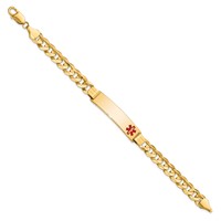 14K Yellow Gold Medical Solid Chain Solid Plate 40x 10mm Off-Center Red Enamel Curb Link ID Bracelet, 8" view 2