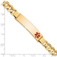 14K Yellow Gold Medical Solid Chain Solid Plate 40x 10mm Off-Center Red Enamel Curb Link ID Bracelet, 8" view 3