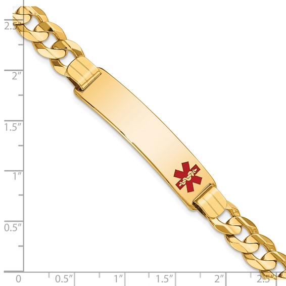 14K Medical Solid Chain/Solid Plate 40x10mm Off-Center Red Enamel Curb Link 8 inch ID Bracelet