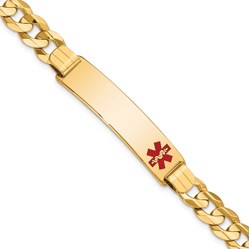 14K Medical Solid Chain/Solid Plate 40x10mm Off-Center Red Enamel Curb Link 8 inch ID Bracelet