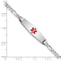 14K White Gold Medical Solid Chain Solid Plate 24x 7mm Soft Diamond Shape Centered Red Enamel Figaro Link ID Bracelet, 7" view 3