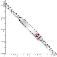 14K White Gold Medical Solid Chain Solid Plate 26x 5mm Off-Center Red Enamel Figaro Link ID Bracelet, 7" view 3